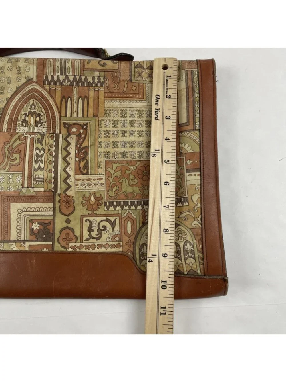 I.Magnin Michael Scott Leather Briefcase Tapestry Look Steerhide Bag Key Vintage